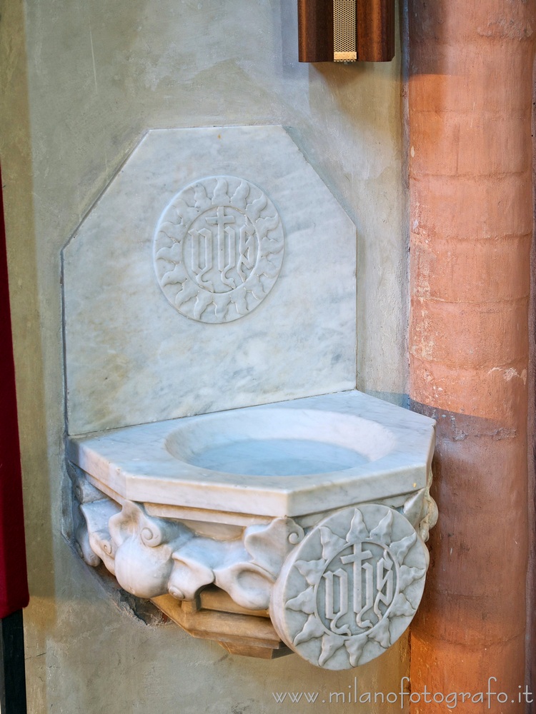 Milan (Italy) - Holy water stoup inside the Church of Santa Maria Incoronata